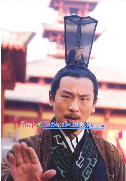 Han Dynasty Chinese Classic Type of Imperial Chancellor Black Wigs and Coronet for Men