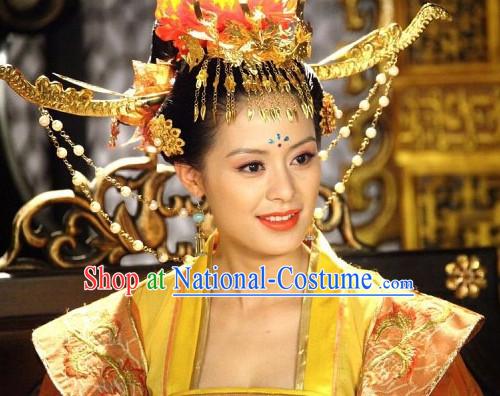 the Tang Dynasty Hairstyles Palace Empress Black Wigs and Hair Accessories for Women or Girls