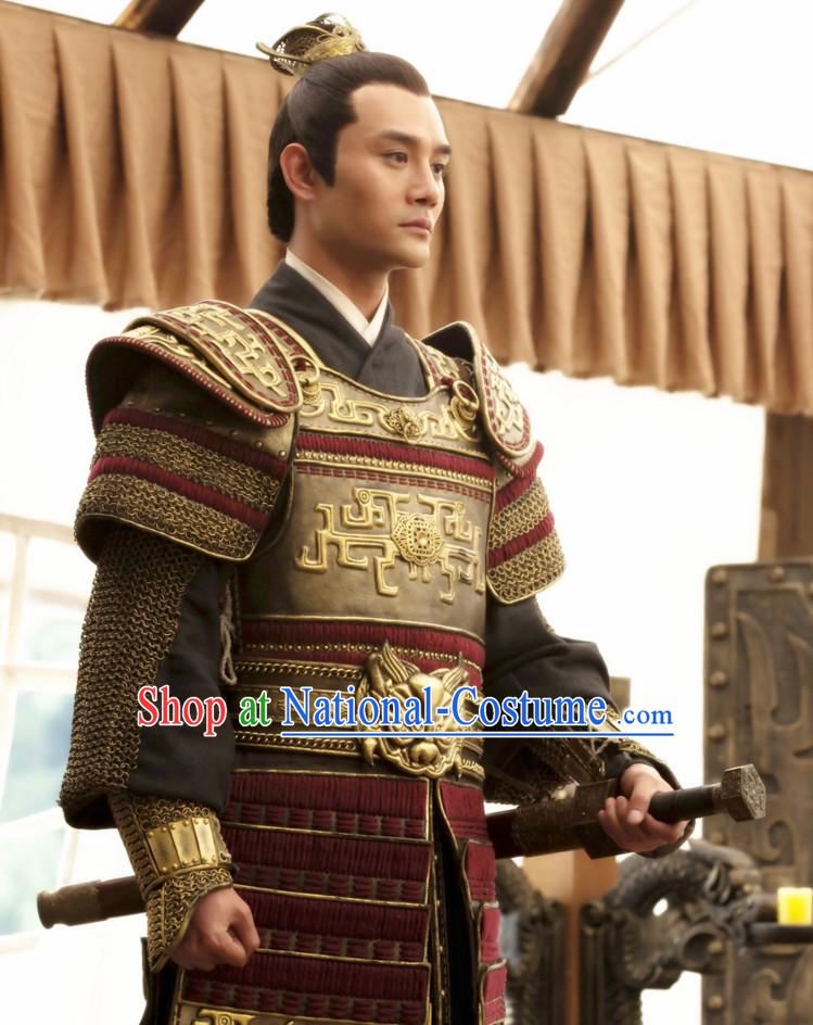 Asian Chinese Ancient Prince Lamellar Body Armor Costumes Complete Set for Men or Boys