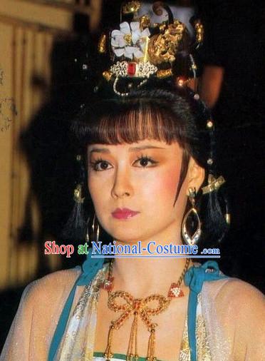 Ancient Chinese Imperial Beauties Empress Black Wigs and Hair Styling Accessories Gold Hair Clips