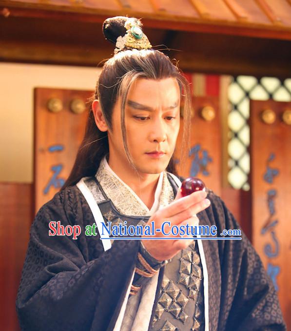 Ancient Chinese Fashion Noblemen Black Long Wigs and Hair Accessory for Men or Boys