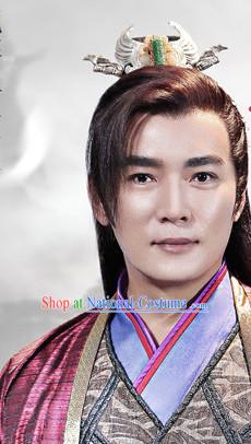 Ancient Chinese Fashion Kung Fu Master Prince Black Long Wigs and Hair Accessory for Men or Boys