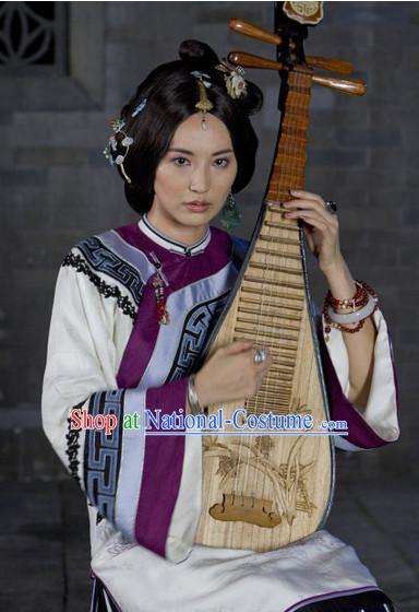 Mandarin Chinese Style Authentic Clothes Culture Costume Minguo Dresses Traditional National Dress Clothing and Headwear Complete Set for Women Girls