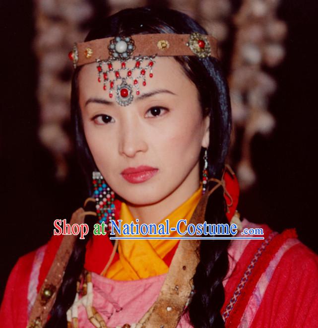 Ancient Traditional Chinese Ethnic Style Lady Black Long Wig Wigs and Headpieces for Women Girls