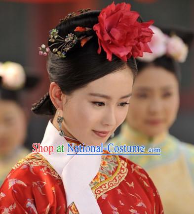 Qing Dynasty Imperial Palace Traditional Chinese Princess Style Black Long Wig Wigs and Hair Accessories for Women Girls