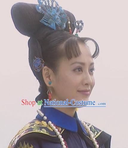 Qing Dynasty Imperial Palace Traditional Chinese Empress Style Black Long Wig Wigs and Hair Accessories for Women Girls