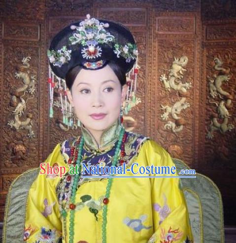 Qing Dynasty Imperial Palace Traditional Chinese Empress Style Black Long Wig Wigs and Hair Accessories for Women Girls