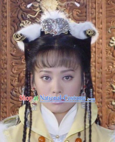 Qing Dynasty Imperial Palace Traditional Chinese Empress Style Black Long Wig Wigs and Hair Accessories for Women Girls