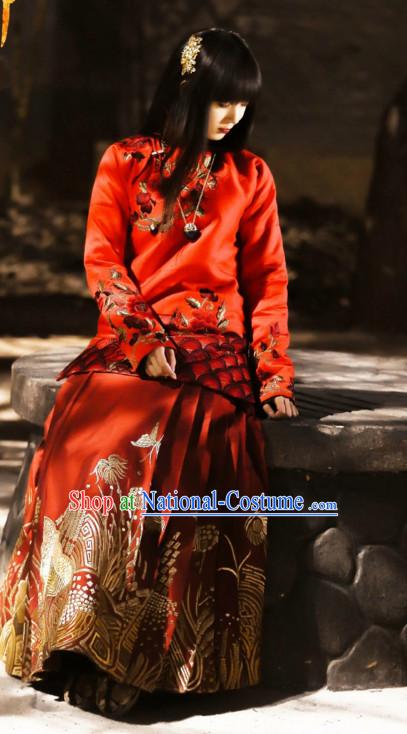 Wuxin The Monster Killer Drama Minguo Chinese Style Authentic Long Thick Winter Robe Clothes Culture Costume Dresses Traditional National Dress Clothing and Headwear Complete Set