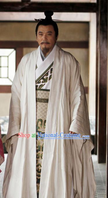 Ancient Chinese Style Hanfu Long Robe Dress Authentic Clothes Culture Costume Han Dresses Traditional National Dress Clothing and Headwear Complete Set for Men