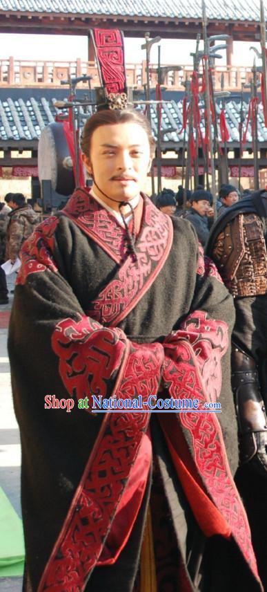 Ancient Chinese Style Minister Long Robe Dress Authentic Chancellor Clothes Culture Costume Han Dresses Traditional National Dress Clothing and Headwear Complete Set for Men