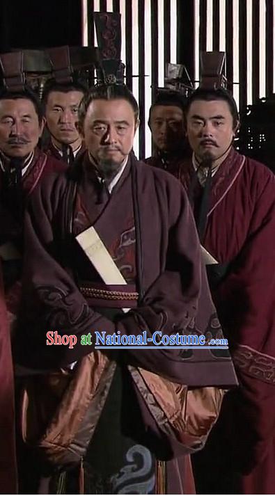 Ancient Chinese Style Minister Long Robe Dress Authentic Chancellor Clothes Culture Costume Han Dresses Traditional National Dress Clothing and Headwear Complete Set for Men