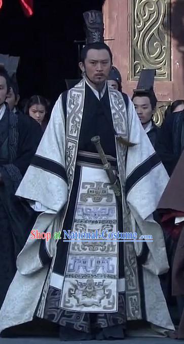 Ancient Chinese Style Minister Dress Authentic Chancellor Clothes Culture Costume Han Dresses Traditional National Dress Clothing and Headwear Complete Set for Men