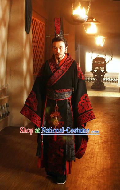 Ancient Chinese Style Emperor Dress Authentic Clothes Culture Costume Han Dresses Traditional National Dress Clothing and Headwear Complete Set for Men