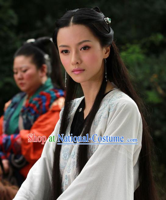 Ancient Chinese Traditional Style Musician Fairy Long Black Wigs for Women Girls