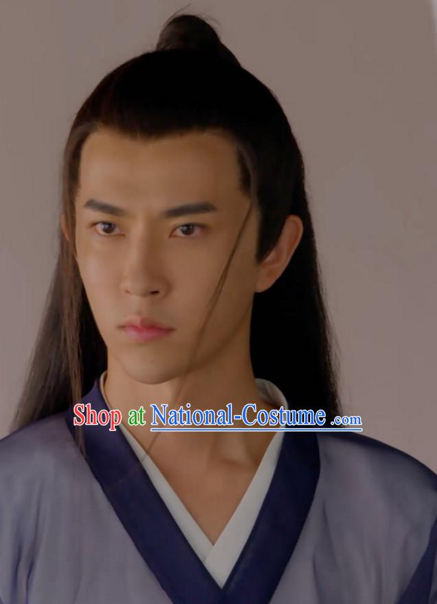 Ancient Chinese Traditional Style Long Black Hair Wigs for Young Men