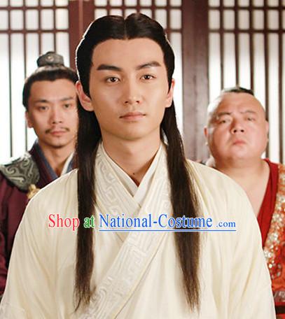 Ancient Chinese Traditional Style Long Black Hair Wigs for Handsome Men