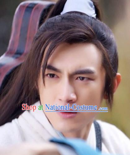 Ancient Chinese Traditional Style Long Black Hair Wigs for Young Men