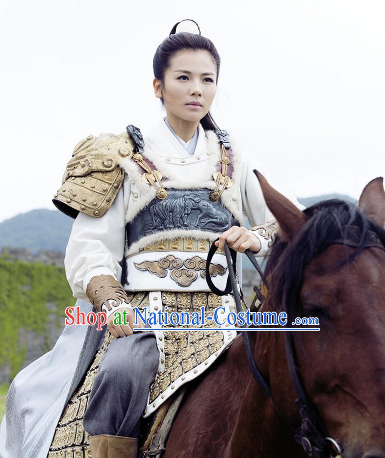 Ancient Chinese Style Female General Armor Dress Authentic Clothes Culture Costume Han Dresses Traditional National Dress Clothing and Headdress Complete Set