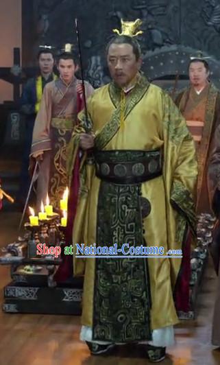 Ancient Chinese Style Emperor Costume Dress Authentic Clothes Culture Han Dresses Traditional National Dress Clothing and Headdress Complete Set