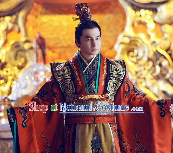 Ancient Chinese Style Emperor Costumes Dress Authentic Clothes Culture Han Dresses Traditional National Dress Clothing and Headdress Complete Set