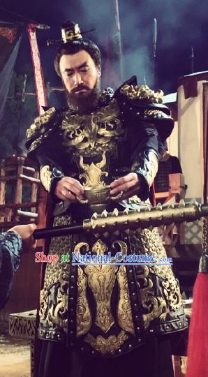 Ancient Chinese Style Emperor Armor Costumes Dress Authentic Clothes Culture Han Dresses Traditional National Dress Clothing and Headdress Complete Set