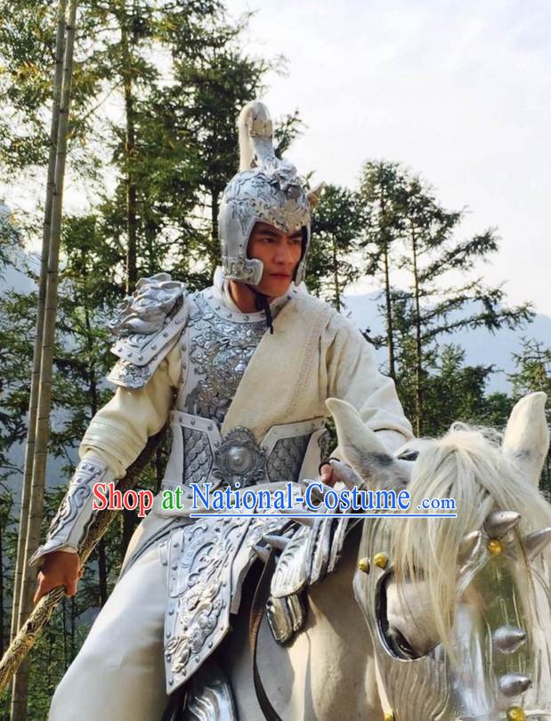 Ancient Chinese Style Superhero Armor Costumes Dress Authentic Clothes Culture Han Dresses Traditional National Dress Clothing and Headdress Complete Set