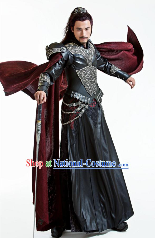 Ancient Chinese Style Superhero Armor Costumes Dress Authentic Clothes Culture Han Dresses Traditional National Dress Clothing and Headdress Complete Set