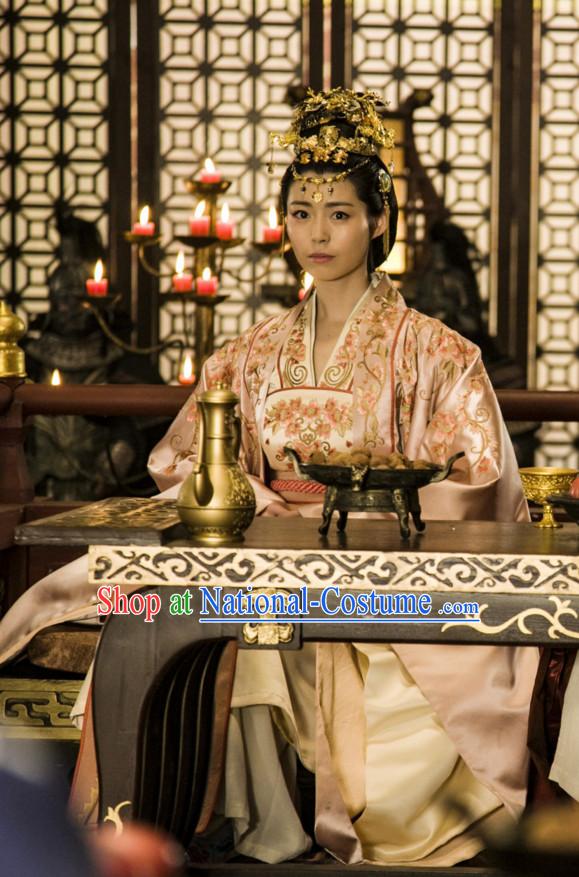 Ancient Chinese Style Palace Princess Costume Dress Authentic Clothes Culture Han Dresses Traditional National Dress Clothing and Headdress Complete Set