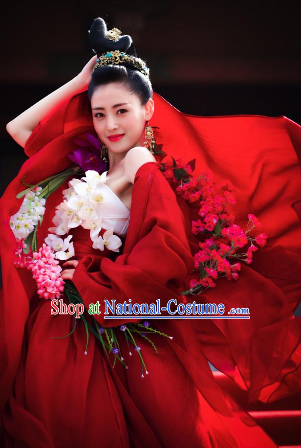 Ancient Chinese Brides Wedding Dress Authentic Clothes Culture Han Dresses Traditional National Dress Clothing and Headpieces Complete Set