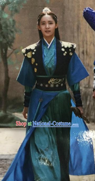 Ancient Chinese Style Warrior Hanfu Costumes Dress Authentic Clothes Culture Han Dresses Traditional National Dress Clothing and Headpieces Complete Set