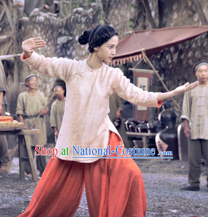 Ancient Chinese Style Kung Fu Costumes Dress Authentic Clothes Culture Han Dresses Traditional National Dress Clothing and Headpieces Complete Set