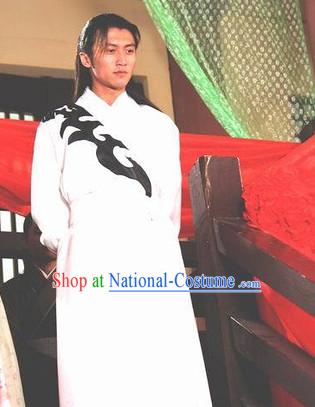 Ancient Chinese Style Samurai Costumes Dress Authentic Clothes Culture Traditional National Clothing and Headpieces Complete Set for Old Men