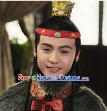 Ancient Chinese Style Jia Baoyu Male Long Black Wigs and Hair Jewelry Set