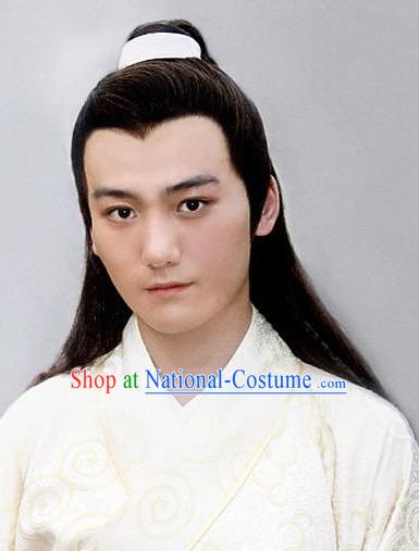 Ancient Chinese Style Jia Baoyu Male Long Black Wigs and Headband Set