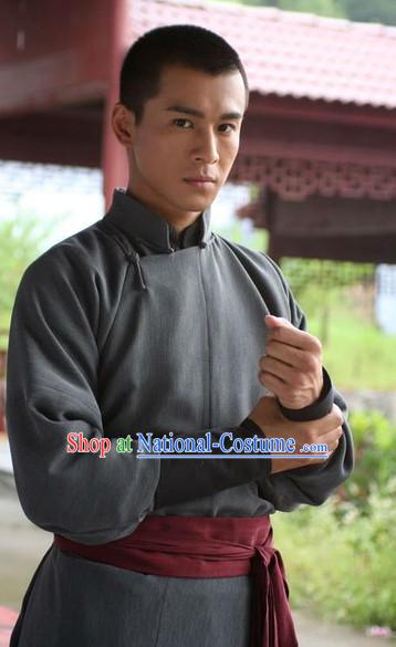 Ancient Chinese Style Male Kung Fu Long Robe Costumes Dress Authentic Clothes Culture Traditional National Clothing Complete Set