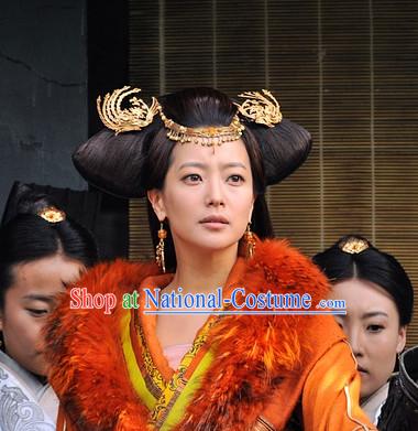 Traditional Chinese Princess Ancient Style Black Long Wigs and Hair Accessories Complete Set