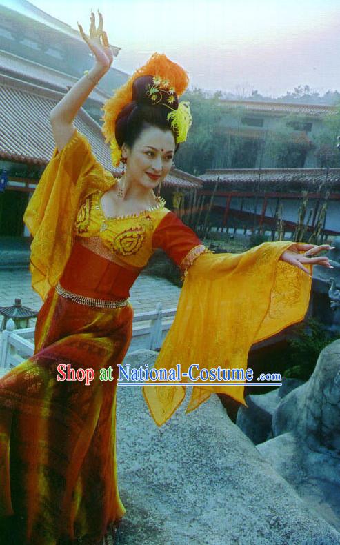 Wide Leggings Traditional Chinese Style Xi Shi Beauty Dance Costume and Hair Jewelry Complete Set for Women