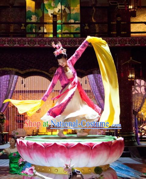 Long Sleeves Traditional Chinese Style Palace Dancer Costume and Hair Jewelry Complete Set for Women