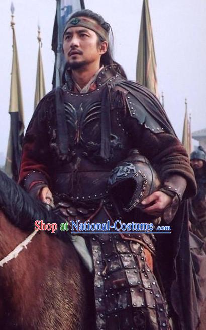 Traditional Chinese Ancient Style Wuxia Fighter Armor Costumes Clothing and Helmet Complete Set for Men