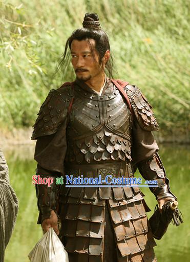 Traditional Chinese Ancient Style Wuxia Fighter Armor Costumes Clothing and Helmet Complete Set for Men