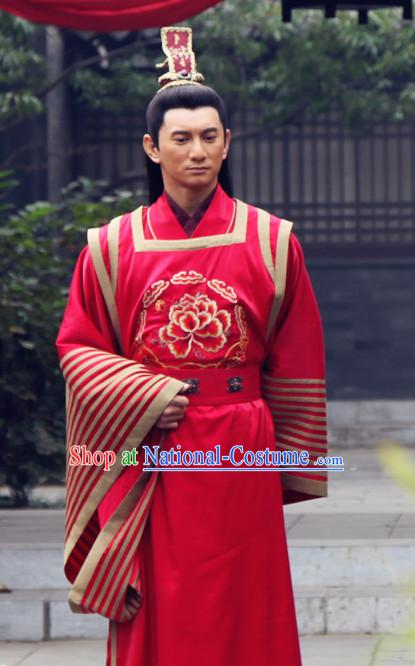 Traditional Chinese Ancient Hanfu Male Wedding Dresses and Coronet Complete Set