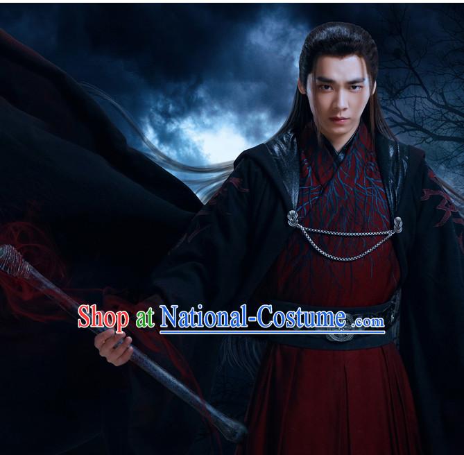 Traditional Ancient Chinese Style Knight Black Full Wig Set for Men Teenagers Boys