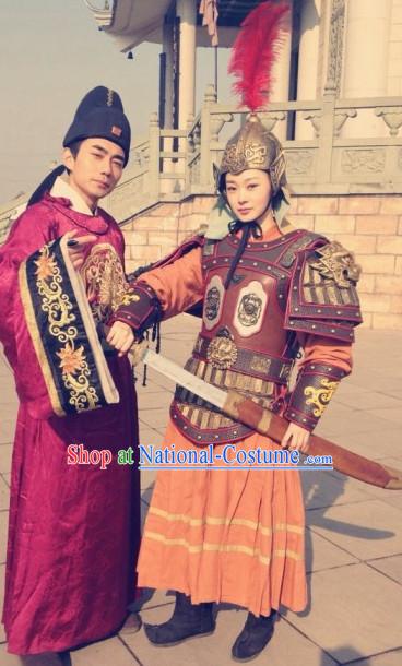 Traditional Chinese Ancient Fighter Body Armor Costumes and Hat Complete Set for Women