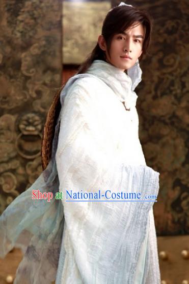 Traditional Chinese Ancient White Male Hanfu Suits Complete Set