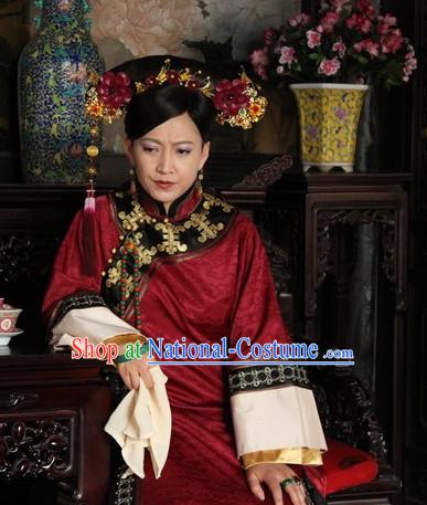 Custom Made Traditional Chinese Style TV Drama Film Manchu Ethnic Clothing and Hairpieces Complete Set