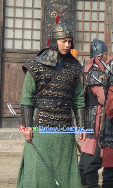 Traditional Chinese Ancient General Samural Body Armor Men Suit and Helmet Complete Set