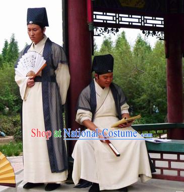 Traditional Chinese Ancient Teacher Painter Costume and Headband Complete Set for Men