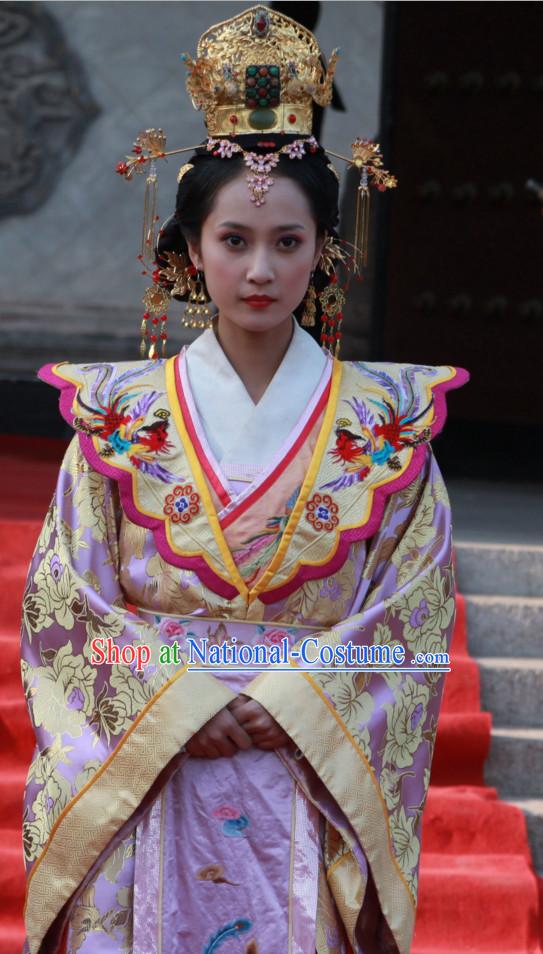 Traditional Chinese Ancient Queen Costumes and Hairpieces Complete Set for Women