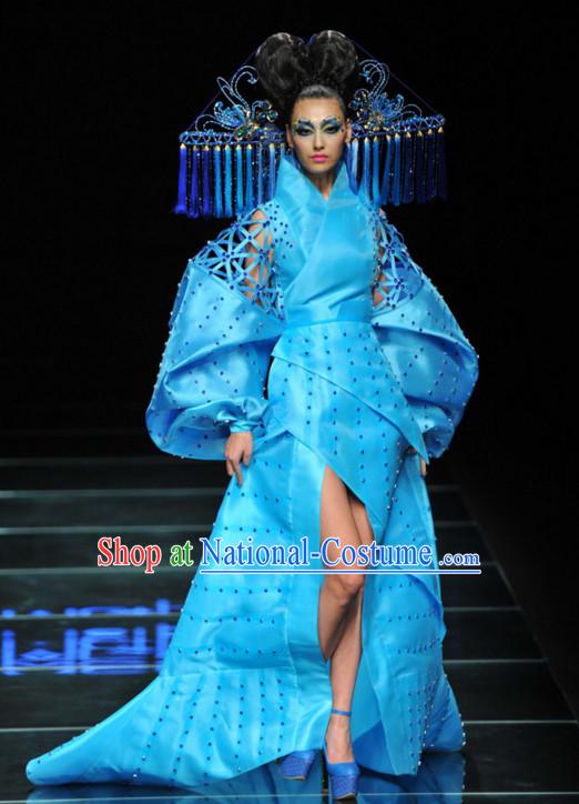 Asian Chinese Fashion Custom Tailored Custom Make Made to Order Chinese Style Fantasy Custom Made Professional Stage Performance Costumes and Hair Decoration Headwear Complete Set